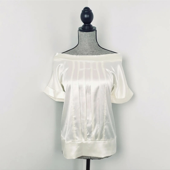 Review Tops - Review White Cream Size 10 Satin Feel Soft Shoulder Women's Top Shirt Blouse